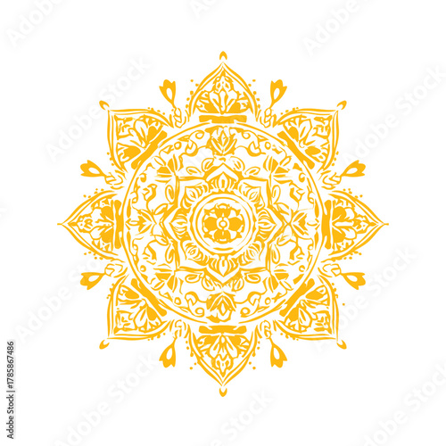 Intricate mandala design in gold on white background for decoration