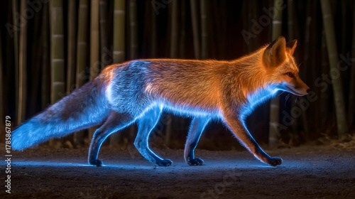  Glowing Fox in the Night Forest | Bioluminescent Animal Art | Fox with Neon Fur in Woods