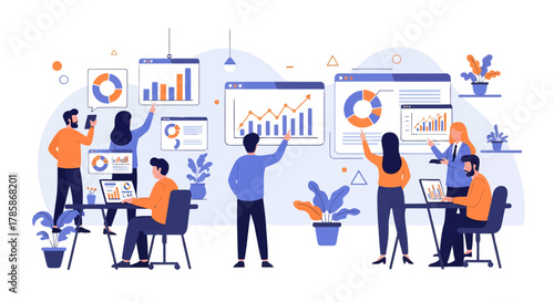 Analyzing Business Growth A Team Collaborating on Data Visualization and Strategy with Marketing