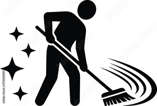 Professional Cleaning Service Worker Icon - Facility Maintenance Management Vector Glyph.