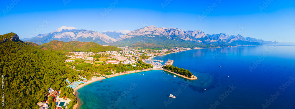 Naklejka premium Kemer city beach aerial panoramic view, Turkey