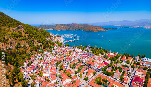 Fototapeta Naklejka Na Ścianę i Meble -  Fethiye city aerial panoramic view in Turkey