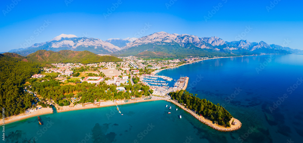 Fototapeta premium Kemer city beach aerial panoramic view, Turkey