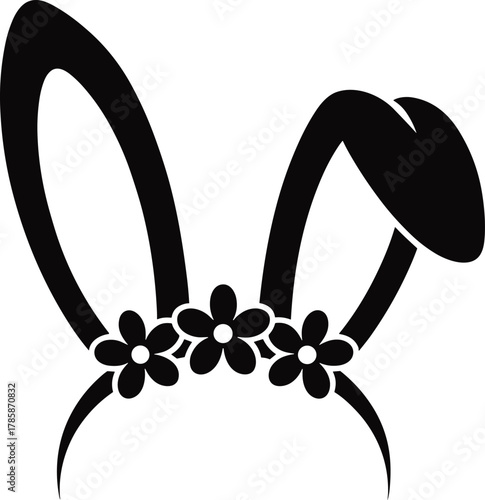 Adorable Black Bunny Ears with a Delicate Floral Crown a Perfect Accessory for Springtime Celebrations Easter Parties and Festive Dress-Up Occasions