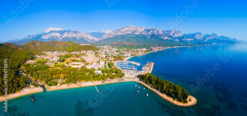 Fototapeta Naklejka Na Ścianę i Meble -  Kemer city beach aerial panoramic view, Turkey