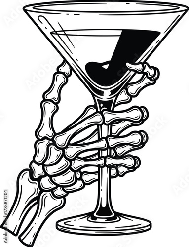 Skeleton hand holding martini glass vector illustration halloween art eps silhouette