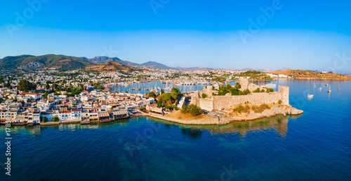 Fototapeta Naklejka Na Ścianę i Meble -  The Bodrum Castle and marina aerial panoramic view in Turkey