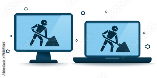 Concept of a working AI assistant on a monitor screen. Engineering work with generative AI models in business and education. Vector illustration.
