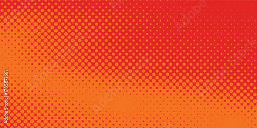 Dots halftone orange color pattern gradient texture with technology digital background. Dots pop art