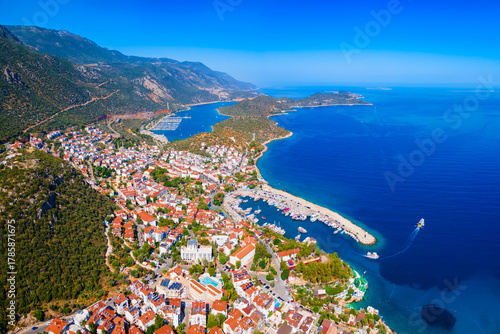 Fototapeta Naklejka Na Ścianę i Meble -  Kas city aerial panoramic view in Turkey