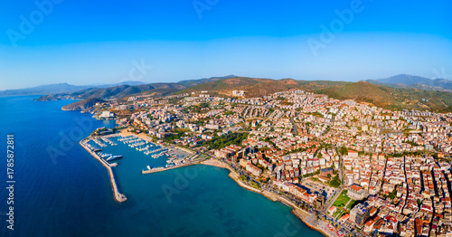Fototapeta Naklejka Na Ścianę i Meble -  Kusadasi city aerial panoramic view in Aydin Province, Turkey