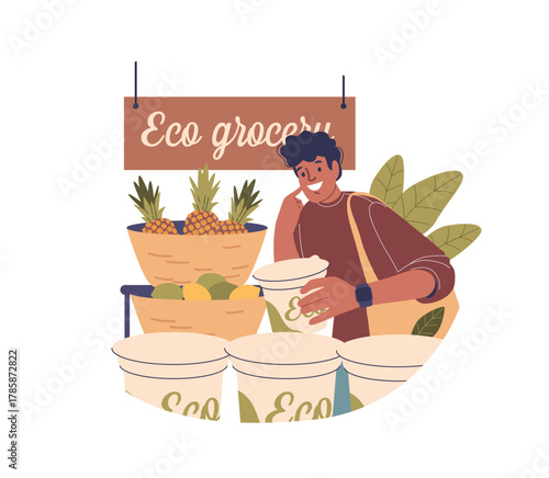 Man buying choosing eco grocery