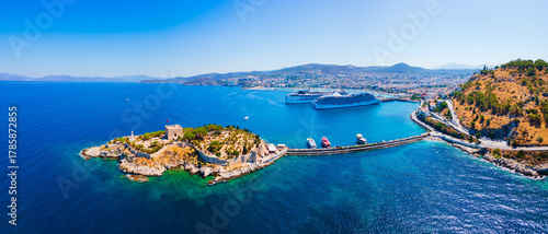 Fototapeta Naklejka Na Ścianę i Meble -  Pigeon Island aerial panoramic view in Kusadasi city, Turkey