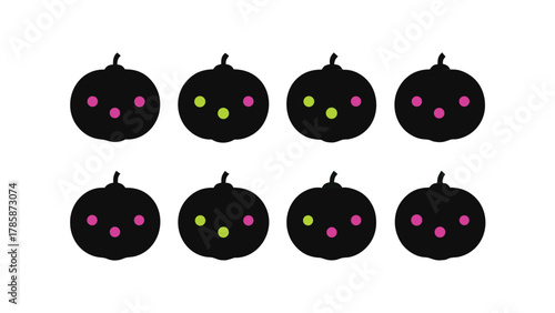 Eight Black Pumpkin Silhouettes with Cute Faces and Colored Dots pumpkins halloween