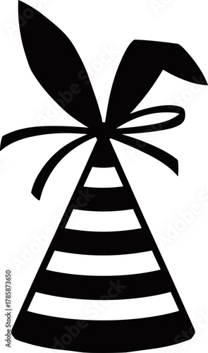 Festive Striped Party Hat with Bunny Ears and Ribbon Accent Ideal for Springtime Celebrations and Easter Festivities