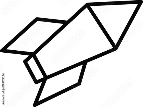 Origami Rocket Ship Outline Icon on White Background spaceship spacecraft