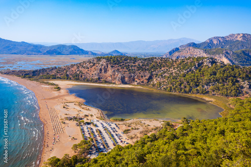 Fototapeta Naklejka Na Ścianę i Meble -  Iztuzu beach aerial panoramic view near Dalyan in Turkey