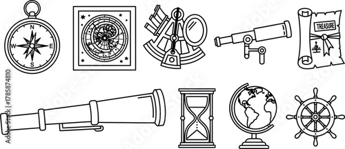 Vector art of nautical navigation tools