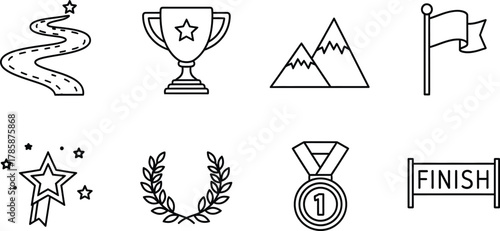 Vector art of success and achievement line icons