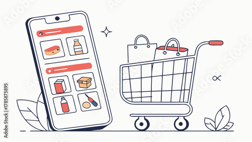 Online shopping with a mobile app and a shopping cart