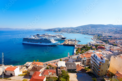 Fototapeta Naklejka Na Ścianę i Meble -  Kusadasi city aerial panoramic view in Aydin Province, Turkey