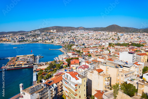 Fototapeta Naklejka Na Ścianę i Meble -  Kusadasi city aerial panoramic view in Aydin Province, Turkey