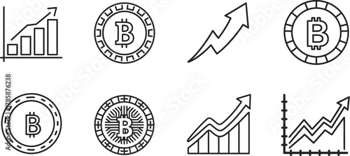 Vector art of bitcoin icons in linear style
