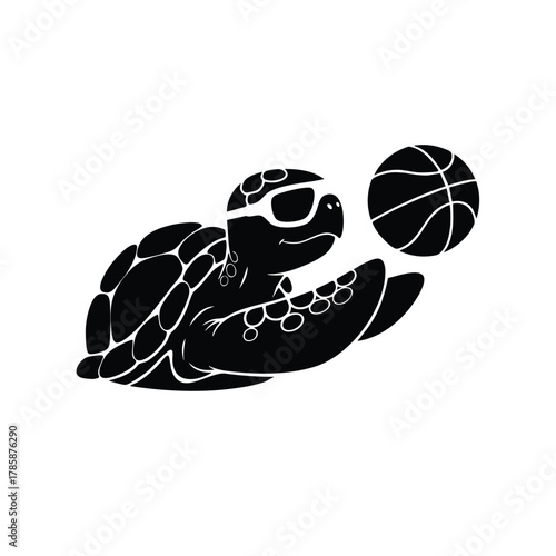 Stylized sea turtle wearing shades ready to play basketball vector illustration art