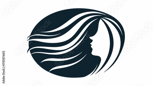 Elegant silhouette of a woman with flowing hair, perfect for beauty salon or spa branding, conveys sophistication and style, ideal for logo design