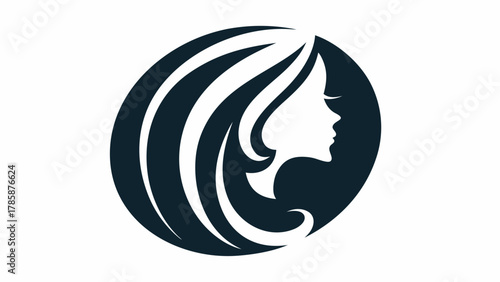 Elegant woman profile with flowing hair for beauty salon branding, sophisticated logo design, perfect for cosmetics, fashion, or wellness business with style