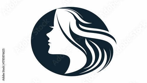 Stunning woman silhouette with flowing hair, perfect for salon logo or beauty brand, elegant and modern design for fashion or wellness industry, vector origin