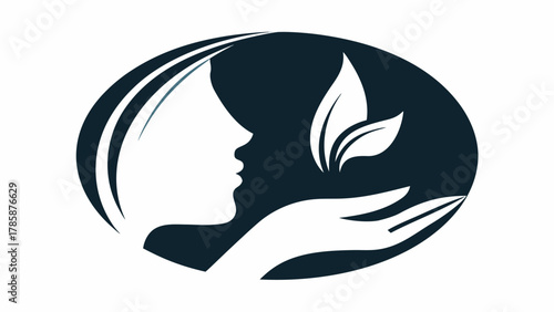 Elegant silhouette of a woman with flowing hair and leaves, conveying natural beauty, wellness, and holistic health for spa, salon, or beauty brand designs
