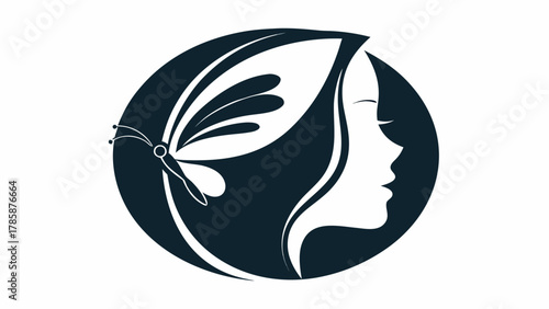 Elegant silhouette of a woman's face with butterfly, perfect for beauty, spa, wellness, and creative brands seeking a modern and refined visual identity