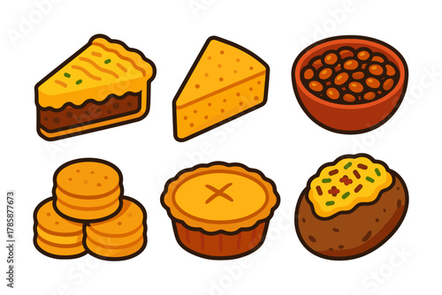 Delicious comfort foods in cute cartoon style