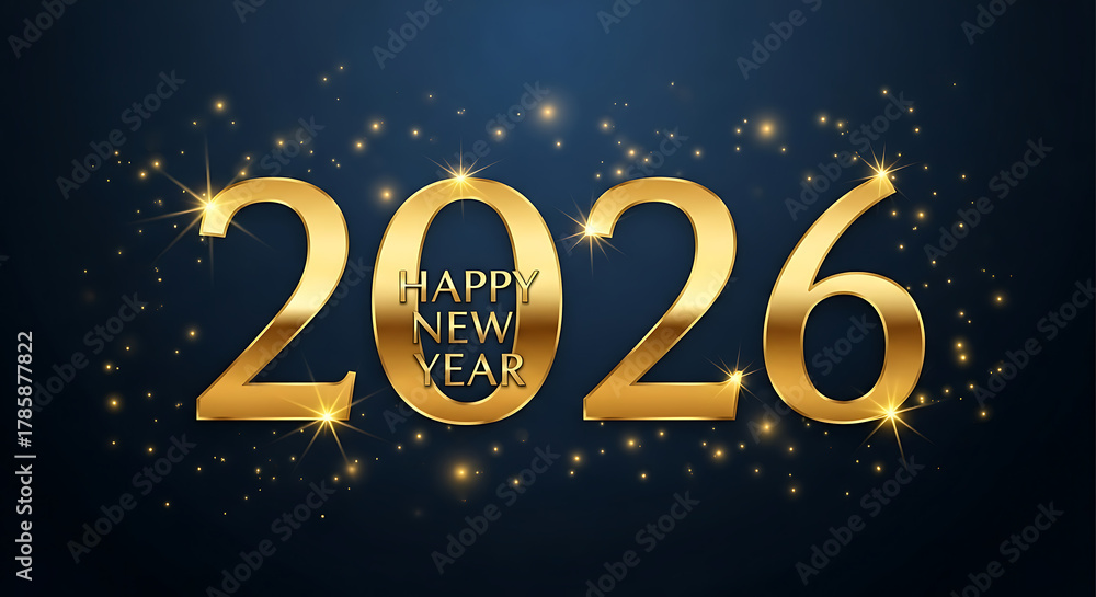 Naklejka premium Golden 2026 happy new year greeting with sparkling lights