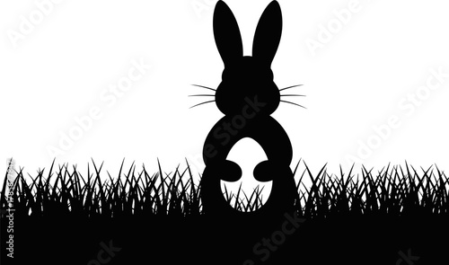 Easter bunny silhouette with rabbit and decorated eggs