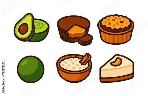 Delicious set of sweet and savory food icons in colorful cartoon style