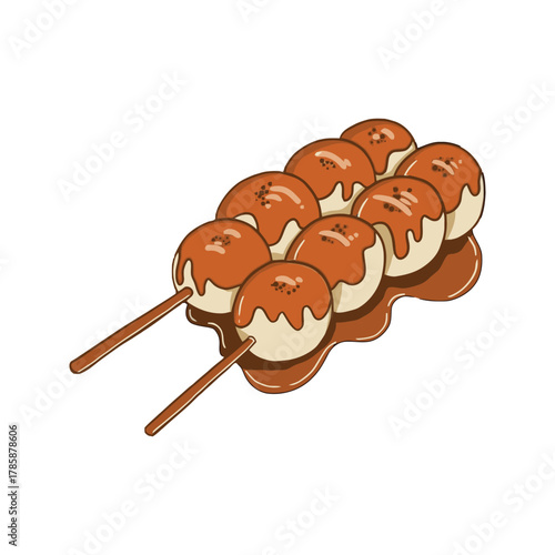 Sweet Japanese Dango Skewers with Sauce.