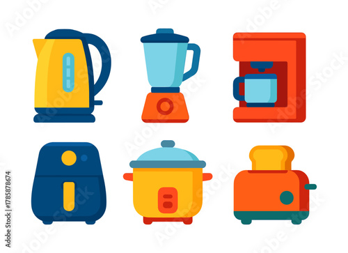Colorful flat icons of kitchen appliances for modern home decor