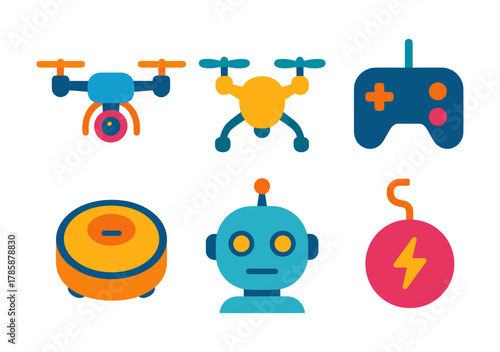 Colorful flat design icons of gadgets and technology for modern tech enthusiasts
