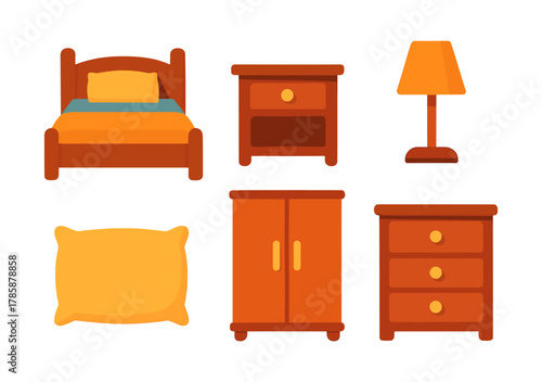 Cozy bedroom furniture set with flat design elements for home decor