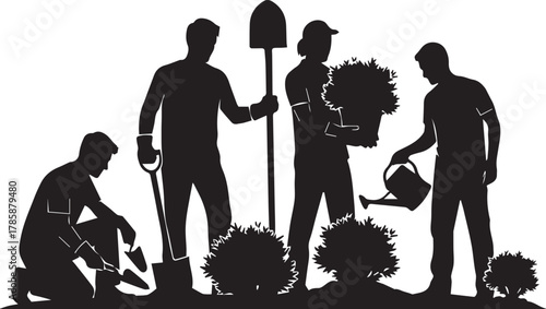 Diverse volunteers planting together for international volunteer day celebration