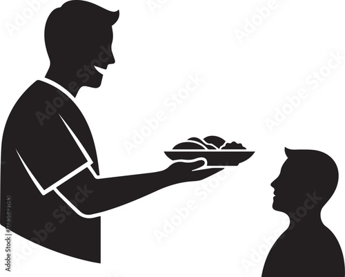 Volunteer offering food to child international volunteer day concept kindness charity