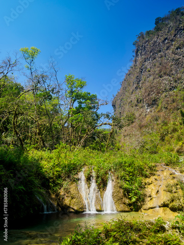 Waterfall at Cahabon River, Semuc Champey Natural Monument, Lanquin, Alta Verapaz Department, Guatemala