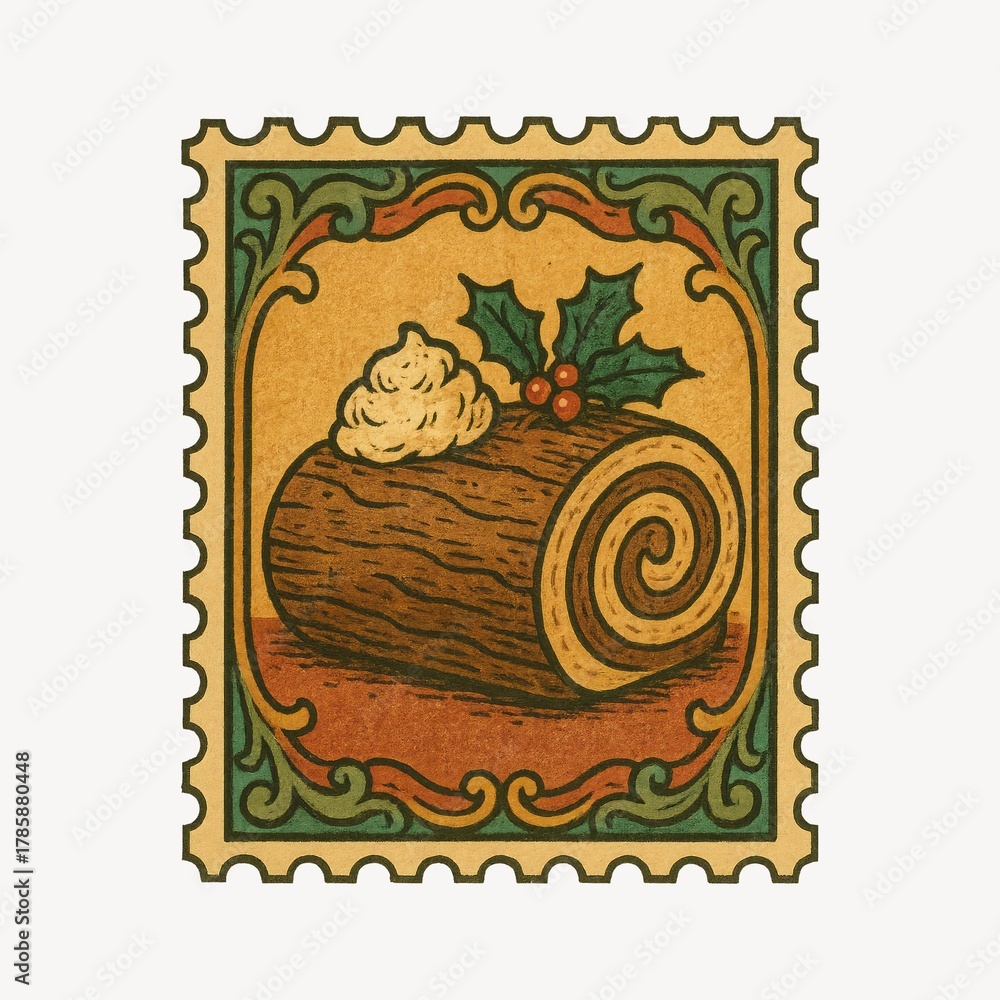 Obraz premium Vintage festive Yule log stamp