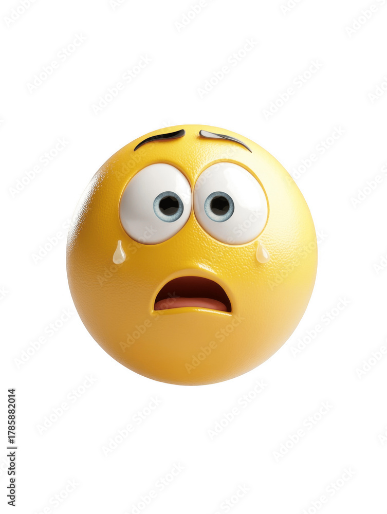 Fototapeta premium Worried emoji with tears expressing sadness and concern