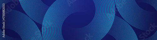 Modern digital abstract blue background with circular lines. Geometric stripe line art design for poster, brochure, cover, website, header, web banner, presentation
