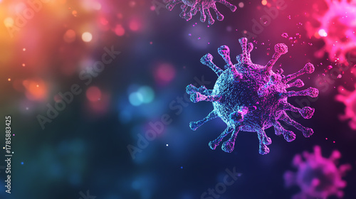 Invisible pathogens drifting in air currents visualized in color gradient, infection transmission concept