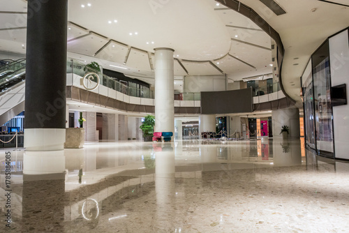 Modern Shopping Mall Interior with Spacious Hall and Columns