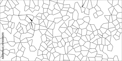 Black Outline Geometric Mosaic on White Background with Sparse Irregular Polygonal Shapes for Minimalist Design